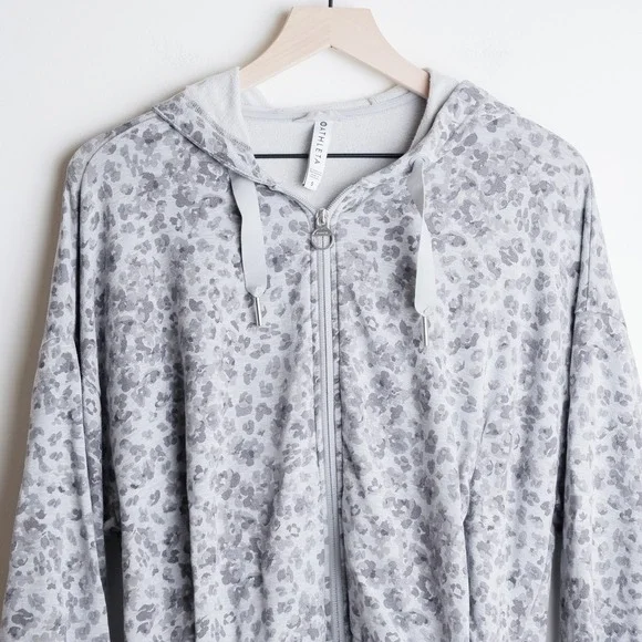 Athleta Heather Gray Leopard-Print Zip Hoodie - Picture 3 of 11